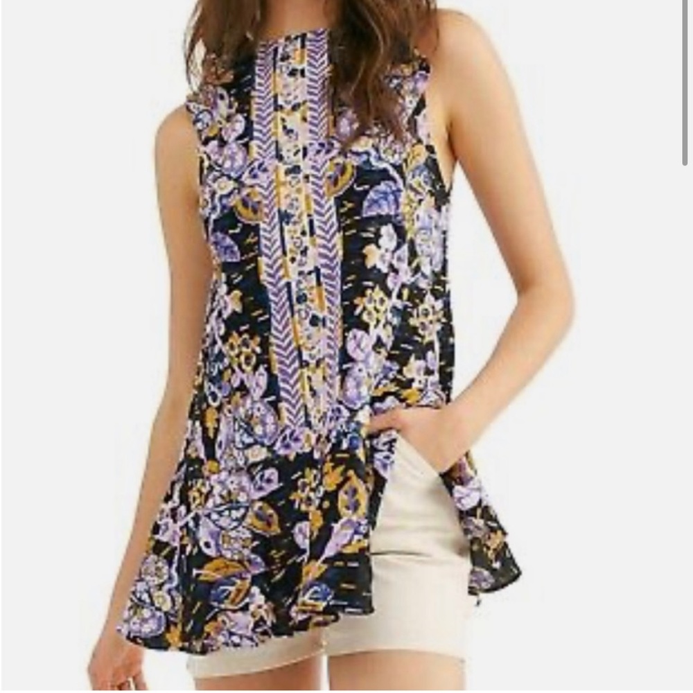 Free People Summer In Tulum Linen Tunic Black Combo SMALL